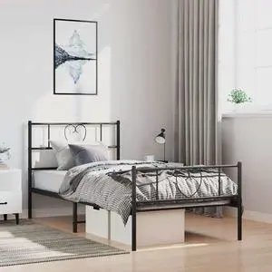vidaXL Twin XL Metal Bed Frame with Headboard and Footboard, Under Bed Storage Space, Sturdy Steel Construction and Easy Assembly, Minimalist Style, Black, 12'' High, without Mattress