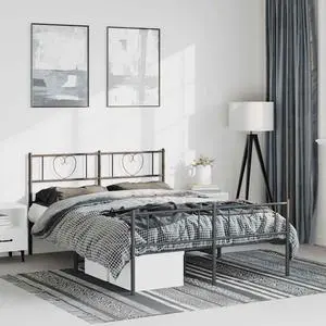 vidaXL Full Metal Bed Frame with Headboard and Footboard, Under Bed Storage Space, Sturdy Steel Construction and Easy Assembly, Minimalist Style, Black, 12'' High, without Mattress