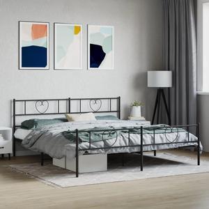 vidaXL King Metal Bed Frame with Headboard and Footboard, Under Bed Storage Space, Sturdy Steel Construction and Easy Assembly, Minimalist Style, Black, 12'' High, without Mattress