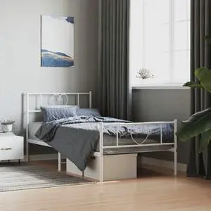 vidaXL Twin Metal Bed Frame with Headboard and Footboard, Under Bed Storage Space, Sturdy Steel Construction and Easy Assembly, Minimalist Style, White, 12'' High, without Mattress