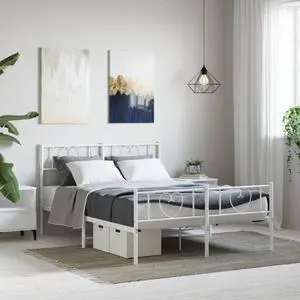 vidaXL Full Metal Bed Frame with Headboard and Footboard, Under Bed Storage Space, Sturdy Steel Construction and Easy Assembly, Minimalist Style, White, 12'' High, without Mattress