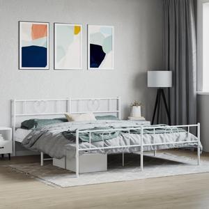 vidaXL Califonia King Metal Bed Frame with Headboard and Footboard, Under Bed Storage Space, Sturdy Steel Construction and Easy Assembly, Minimalist Style, White, 12'' High, without Mattress