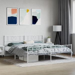 vidaXL King Metal Bed Frame with Headboard and Footboard, Under Bed Storage Space, Sturdy Steel Construction and Easy Assembly, Minimalist Style, White, 12'' High, without Mattress