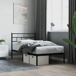 vidaXL 12-Inch Black Metal Twin XL Bed Frame with Headboard, Heavy-Duty Slats Support with Under-Bed Storage for Modern Bedroom, No Box Spring Needed & Easy Assembly, No Mattress