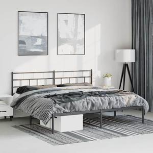 vidaXL 12-Inch Black Metal California King Bed Frame with Headboard, Heavy-Duty Slats Support with Under-Bed Storage for Modern Bedroom, No Box Spring Needed & Easy Assembly, No Mattress