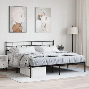 vidaXL 12-Inch Black Metal King Bed Frame with Headboard, Heavy-Duty Slats Support with Under-Bed Storage for Modern Bedroom, No Box Spring Needed & Easy Assembly, No Mattress