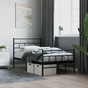 vidaXL 12-Inch Black Metal Twin XL Bed Frame with Headboard & Footboard, Heavy-Duty Slats Support with Under-Bed Storage for Modern Bedroom, No Box Spring Needed & Easy Assembly, No Mattress