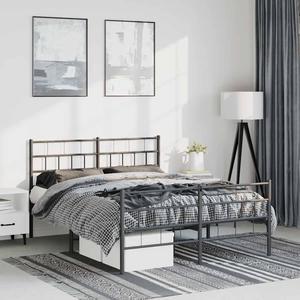 vidaXL 12-Inch Black Metal Queen Bed Frame with Headboard & Footboard, Heavy-Duty Slats Support with Under-Bed Storage for Modern Bedroom, No Box Spring Needed & Easy Assembly, No Mattress