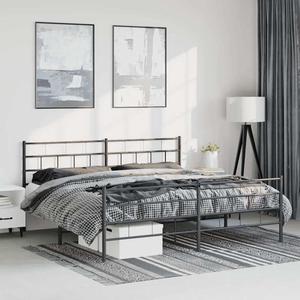 vidaXL Black Metal California King Bed Frame with Headboard & Footboard, Heavy-Duty Slats Support with Under-Bed Storage for Modern Bedroom, No Box Spring Needed & Easy Assembly, No Mattress