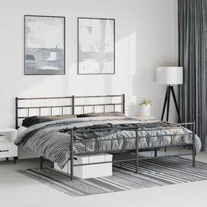 vidaXL 12-Inch Black Metal King Bed Frame with Headboard & Footboard, Heavy-Duty Slats Support with Under-Bed Storage for Modern Bedroom, No Box Spring Needed & Easy Assembly, No Mattress