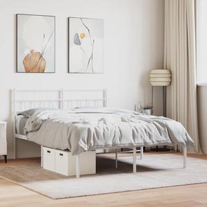 vidaXL 12-Inch White Metal Queen Bed Frame with Headboard, Heavy-Duty Slats Support with Under-Bed Storage for Modern Bedroom, No Box Spring Needed & Easy Assembly, No Mattress