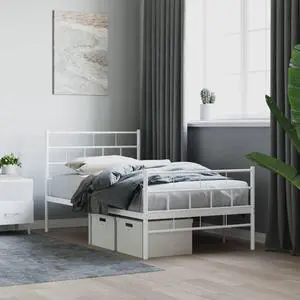 vidaXL 12-Inch White Metal Twin Bed Frame with Headboard & Footboard, Heavy-Duty Slats Support with Under-Bed Storage for Modern Bedroom, No Box Spring Needed & Easy Assembly, No Mattress