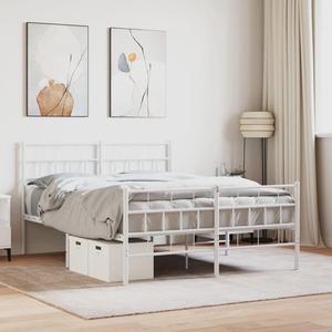 vidaXL 12-Inch White Metal Queen Bed Frame with Headboard & Footboard, Heavy-Duty Slats Support with Under-Bed Storage for Modern Bedroom, No Box Spring Needed & Easy Assembly, No Mattress