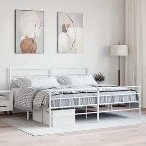 vidaXL 12-Inch White Metal King Bed Frame with Headboard & Footboard, Heavy-Duty Slats Support with Under-Bed Storage for Modern Bedroom, No Box Spring Needed & Easy Assembly, No Mattress