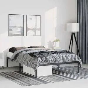 vidaXL 12-Inch Black Metal Full Bed Frame, Heavy-Duty Construction with Under-Bed Storage for Modern Bedroom, No Box Spring Needed & Easy Assembly, No Mattress