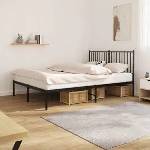 vidaXL 12-Inch Black Metal Full Bed Frame with Headboard, Heavy-Duty Construction with Under-Bed Storage for Modern Bedroom, No Box Spring Needed & Easy Assembly, No Mattress