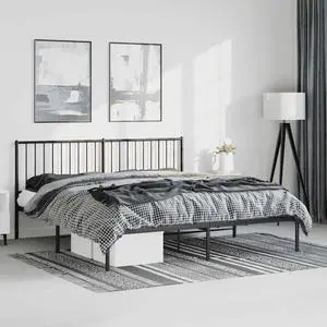 vidaXL 12-Inch Black Metal California King Bed Frame with Headboard, Heavy-Duty Construction with Under-Bed Storage for Modern Bedroom, No Box Spring Needed & Easy Assembly, No Mattress