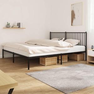 vidaXL 12-Inch Black Metal King Bed Frame with Headboard, Heavy-Duty Construction with Under-Bed Storage for Modern Bedroom, No Box Spring Needed & Easy Assembly, No Mattress
