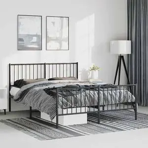 vidaXL 12-Inch Black Metal Full Bed Frame with Headboard & Footboard, Heavy-Duty Construction with Under-Bed Storage for Modern Bedroom, No Box Spring Needed & Easy Assembly, No Mattress