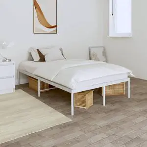 vidaXL 12-Inch White Metal Full Bed Frame, Heavy-Duty Construction with Under-Bed Storage for Modern Bedroom, No Box Spring Needed & Easy Assembly, No Mattress