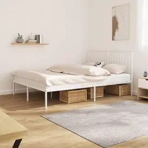 vidaXL 12-Inch White Metal Full Bed Frame with Headboard, Heavy-Duty Construction with Under-Bed Storage for Modern Bedroom, No Box Spring Needed & Easy Assembly, No Mattress