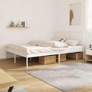 vidaXL 12-Inch White Metal Queen Bed Frame with Headboard, Heavy-Duty Construction with Under-Bed Storage for Modern Bedroom, No Box Spring Needed & Easy Assembly, No Mattress