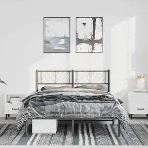 vidaXL Full Metal Bed Frame with Headboard and Stable Slats, Under Bed Storage Space, Sturdy Steel Construction and Easy Assembly, Minimalist Style, Black, 12'' High, without Mattress