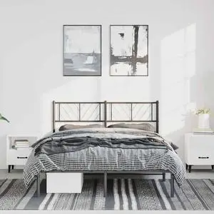 vidaXL Queen Metal Bed Frame with Headboard and Stable Slats, Under Bed Storage Space, Sturdy Steel Construction and Easy Assembly, Minimalist Style, Black, 12'' High, without Mattress