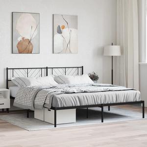 vidaXL California King Metal Bed Frame with Headboard and Stable Slats, Under Bed Storage Space, Sturdy Steel Construction and Easy Assembly, Minimalist Style, Black, 12'' High, without Mattress