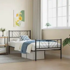 vidaXL Twin Metal Bed Frame with Headboard and Footboard, Under Bed Storage Space, Sturdy Steel Construction and Easy Assembly, Minimalist Style, Black, 12'' High, without Mattress