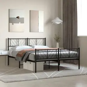 vidaXL Queen Metal Bed Frame with Headboard and Footboard, Under Bed Storage Space, Sturdy Steel Construction and Easy Assembly, Minimalist Style, Black, 12'' High, without Mattress