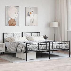 vidaXL Califonia King Metal Bed Frame with Headboard and Footboard, Under Bed Storage Space, Sturdy Steel Construction and Easy Assembly, Minimalist Style, Black, 12'' High, without Mattress
