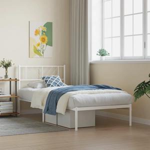 vidaXL Twin Metal Bed Frame with Headboard and Stable Slats, Under Bed Storage Space, Sturdy Steel Construction and Easy Assembly, Minimalist Style, White, 12'' High, without Mattress