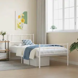 vidaXL Twin XL Metal Bed Frame with Headboard and Footboard, Under Bed Storage Space, Sturdy Steel Construction and Easy Assembly, Minimalist Style, White, 12'' High, without Mattress