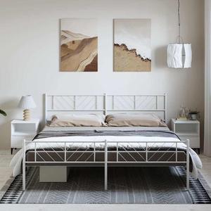 vidaXL King Metal Bed Frame with Headboard and Footboard, Under Bed Storage Space, Sturdy Steel Construction and Easy Assembly, Minimalist Style, White, 12'' High, without Mattress