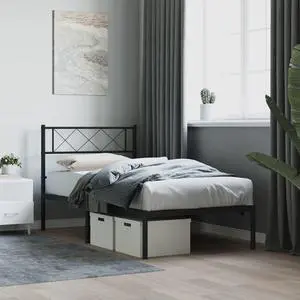 vidaXL 12'' Metal Twin XL Bed Frames with Headboard, Platform Bed Frame with Strong Metal Slats Support, Under Bed Storage, Noise Free, Black, without Mattress