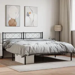 vidaXL 12'' Metal Full Bed Frames with Headboard, Platform Bed Frame with Strong Metal Slats Support, Under Bed Storage, Noise Free, Black, without Mattress
