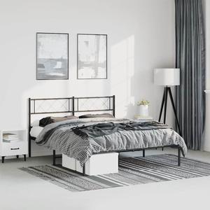 vidaXL 12'' Metal Queen Bed Frames with Headboard, Platform Bed Frame with Strong Metal Slats Support, Under Bed Storage, Noise Free, Black, without Mattress
