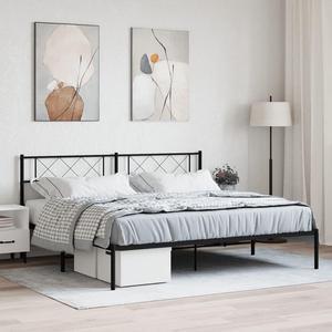 vidaXL 12'' California King Metal Bed Frames with Headboard, Platform Bed Frame with Strong Metal Slats Support, Under Bed Storage, Noise Free, Black, without Mattress