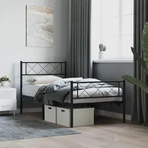 vidaXL 12'' Twin Metal Bed Frames with Headboard and Footboard, Platform Bed Frame with Strong Metal Slats Support, Under Bed Storage, Noise Free, Black, without Mattress