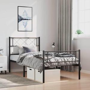vidaXL 12'' Metal Twin XL Bed Frames with Headboard and Footboard, Platform Bed Frame with Strong Metal Slats Support, Under Bed Storage, Noise Free, Black, without Mattress