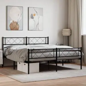 vidaXL 12'' Metal Full Bed Frames with Headboard and Footboard, Platform Bed Frame with Strong Metal Slats Support, Under Bed Storage, Noise Free, Black, without Mattress