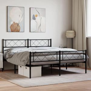 vidaXL 12'' Metal Queen Bed Frames with Headboard and Footboard, Platform Bed Frame with Strong Metal Slats Support, Under Bed Storage, Noise Free, Black, without Mattress