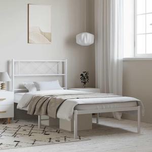 vidaXL 12'' Metal Twin XL Bed Frames with Headboard, Platform Bed Frame with Strong Metal Slats Support, Under Bed Storage, Noise Free, White, without Mattress