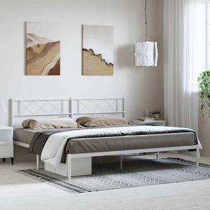 vidaXL 12'' California King Metal Bed Frames with Headboard, Platform Bed Frame with Strong Metal Slats Support, Under Bed Storage, Noise Free, White, without Mattress