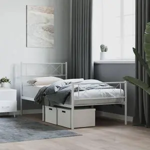 vidaXL 12'' Twin Metal Bed Frames with Headboard and Footboard, Platform Bed Frame with Strong Metal Slats Support, Under Bed Storage, Noise Free, White, without Mattress