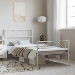 vidaXL 12'' Metal Twin XL Bed Frames with Headboard and Footboard, Platform Bed Frame with Strong Metal Slats Support, Under Bed Storage, Noise Free, White, without Mattress