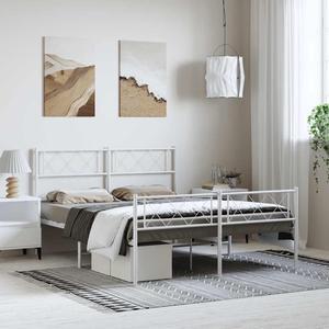 vidaXL 12'' Metal Queen Bed Frames with Headboard and Footboard, Platform Bed Frame with Strong Metal Slats Support, Under Bed Storage, Noise Free, White, without Mattress