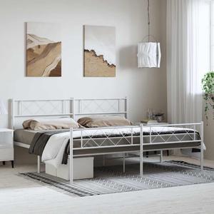 vidaXL 12'' California King Metal Bed Frames with Headboard and Footboard, Platform Bed Frame with Strong Metal Slats Support, Under Bed Storage, Noise Free, White, without Mattress