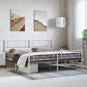 vidaXL 12'' King Metal Bed Frames with Headboard and Footboard, Platform Bed Frame with Strong Metal Slats Support, Under Bed Storage, Noise Free, White, without Mattress
